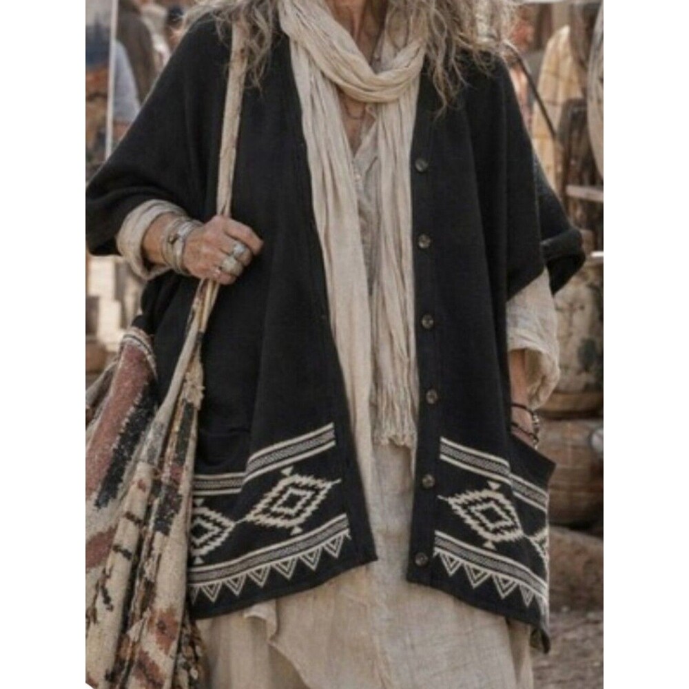 Cashmere Merino Wool Cardigan Poncho Beach Festival Coastal Southwest OSFM
